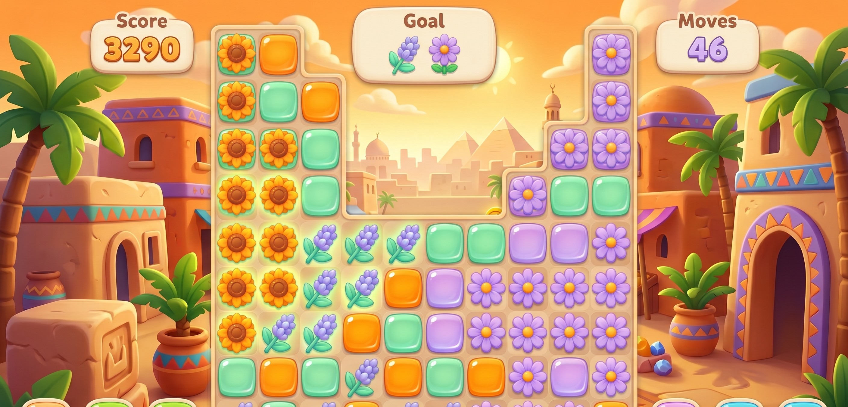 Soft puzzle game board with bright pieces