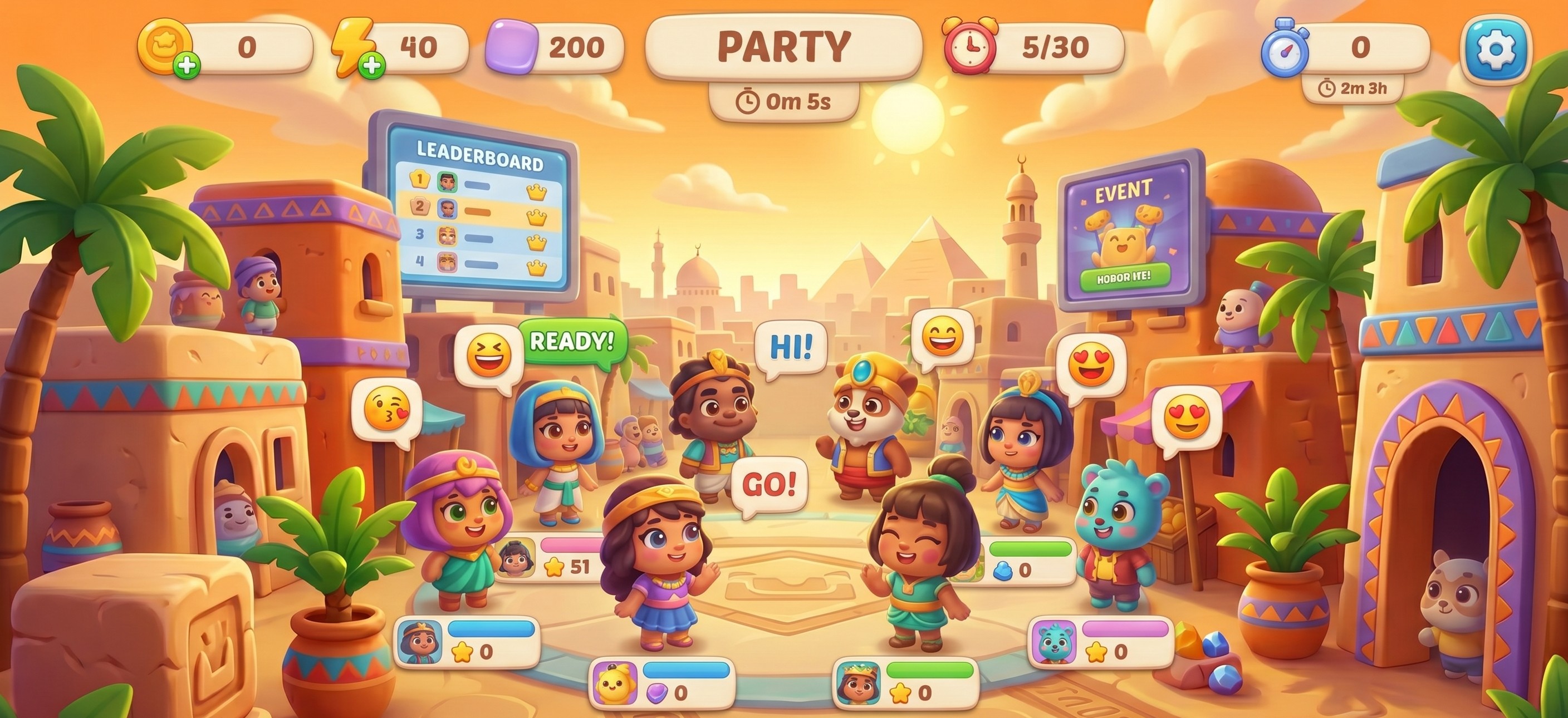Friendly multiplayer mobile game lobby concept